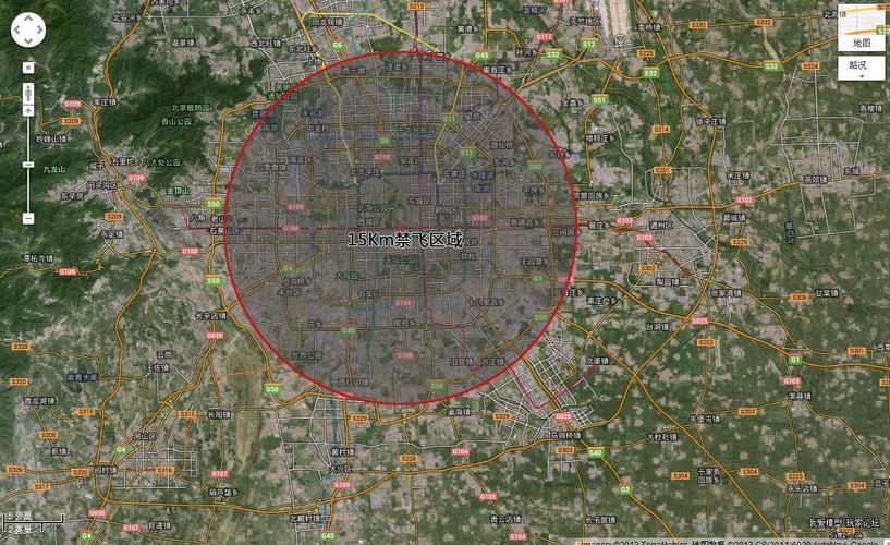 北京15km飞行区域限制示意图(by:google map)